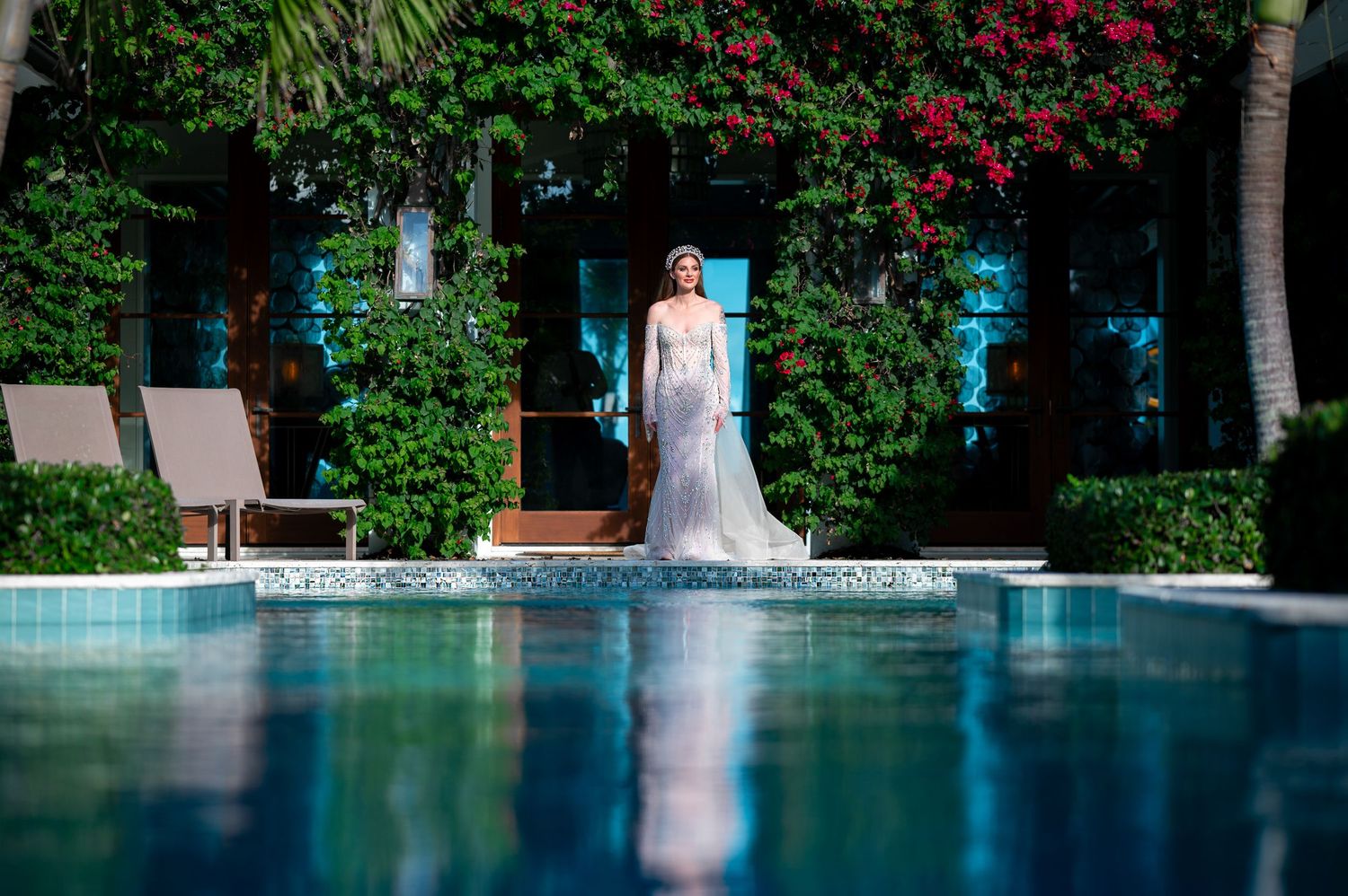 Luxury wedding photographers in Florida captured this bride at her parents' mansion in Vero Beach, Florida, during the first look.