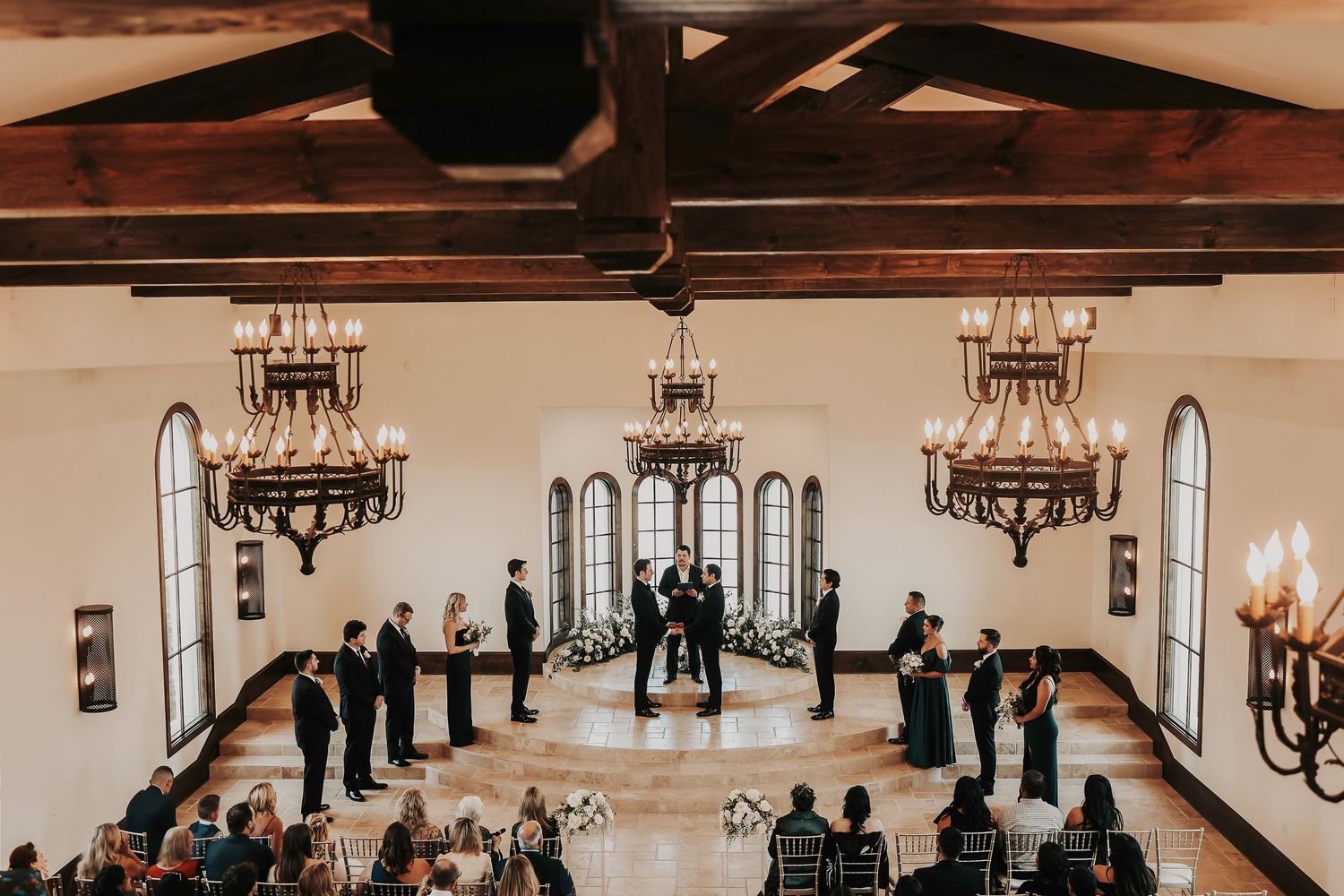 Elegant church ceremony with timeless architecture and candlelit atmosphere