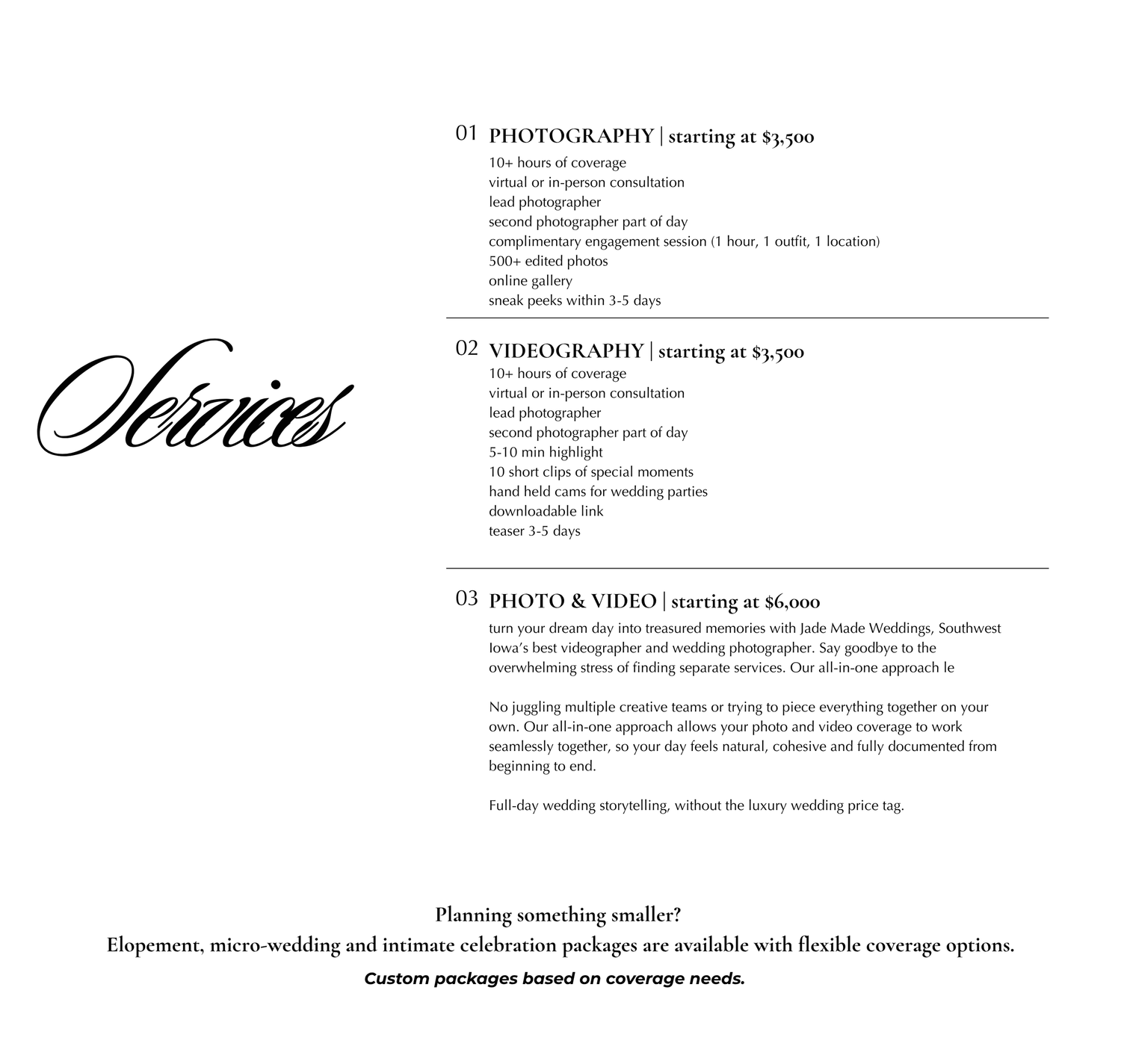 Three columns of text with decorative headers showing typography samples and layout designs on a white page.