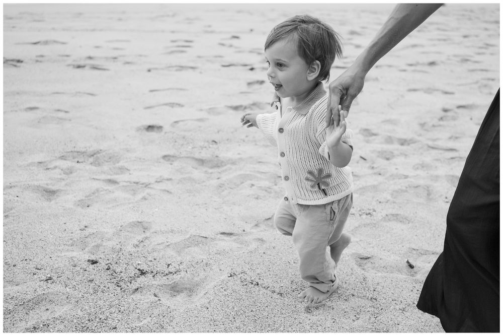 Black and white toddler portrait during a Puerto Vallarta beach family photo session.