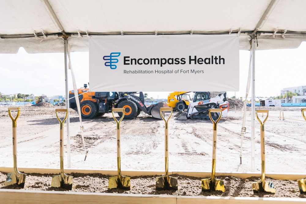 Corporate Photography - Groundbreaking Ceremony and Celebration for New Hospital - Encompass Health Fort Myers, shovels in dirt.