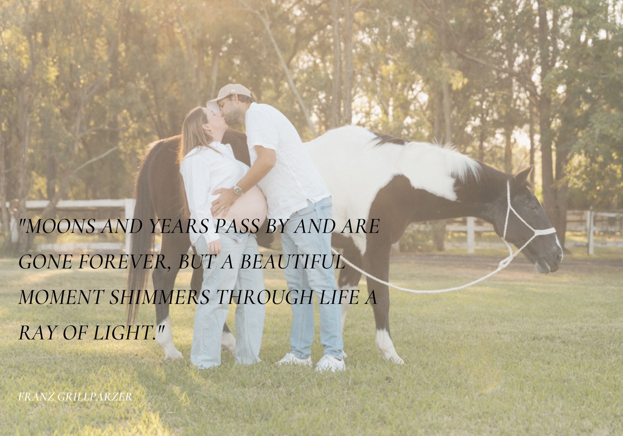 Romantic couple in cowboy hat embraces during golden hour photo session.