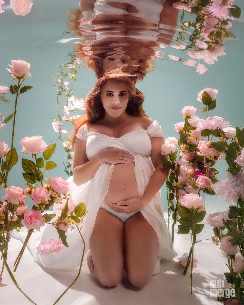 Ethereal artistic photo series featuring pink roses and soft lighting against a white backdrop.