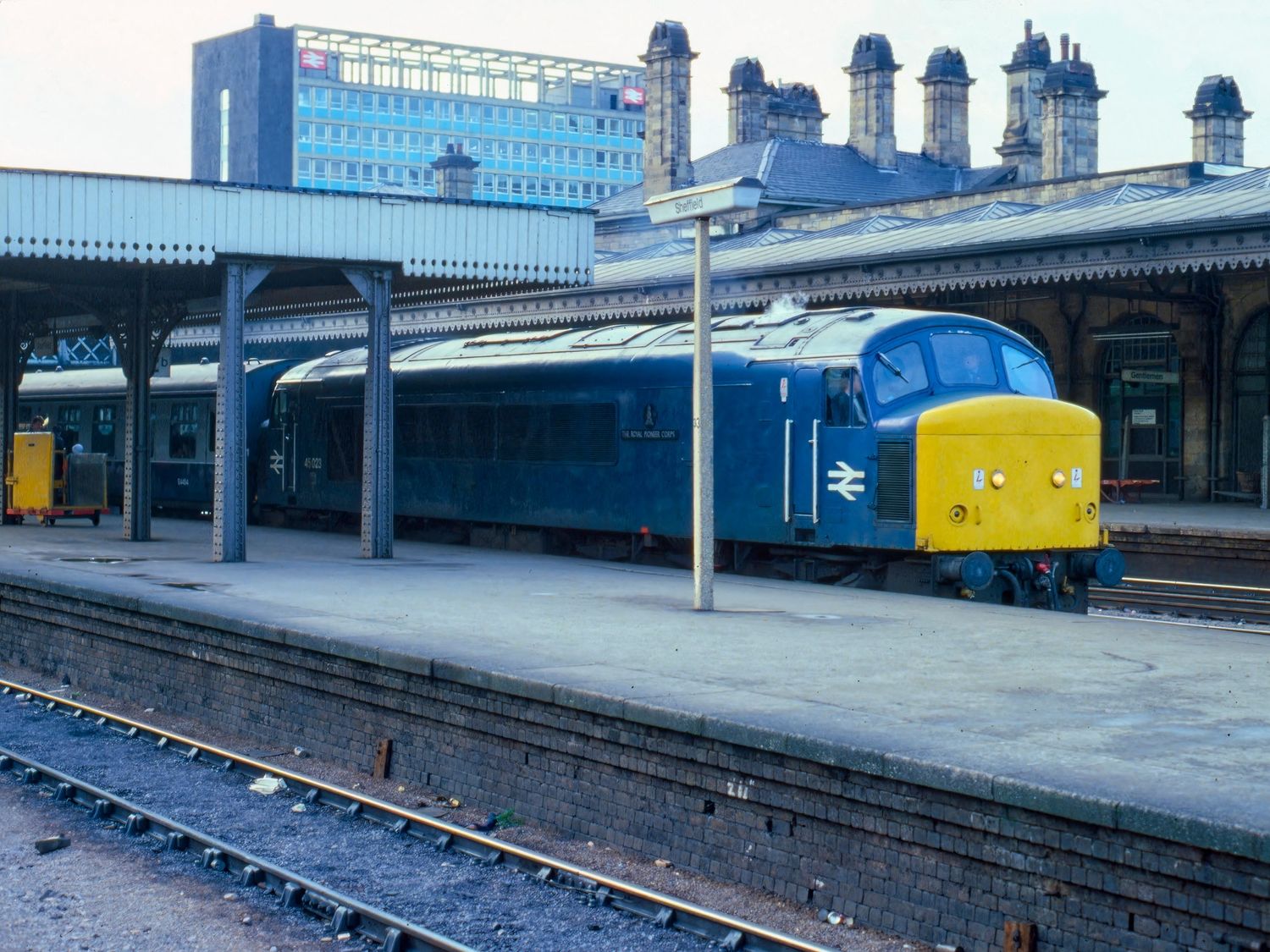 BR Class 45 Diesel Locomotive 45023 'The Royal Pioneer Corps' at Sheffield on the 6th December 1980