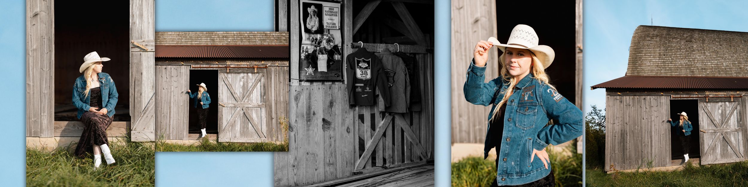 A series of rustic barn and farm photos arranged in a horizontal collage showing rural scenes and structures.