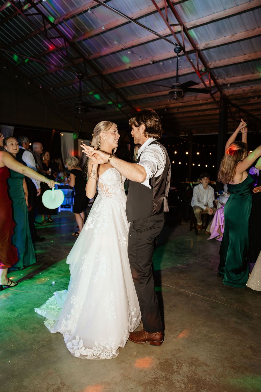 Bride and groom during wedding reception at The Elms of Coosada in Coosada, Alabama
