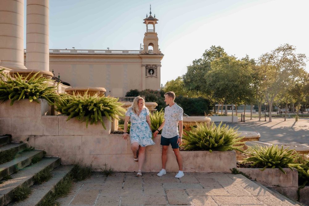 Candid laughter couple Montjuïc Barcelona