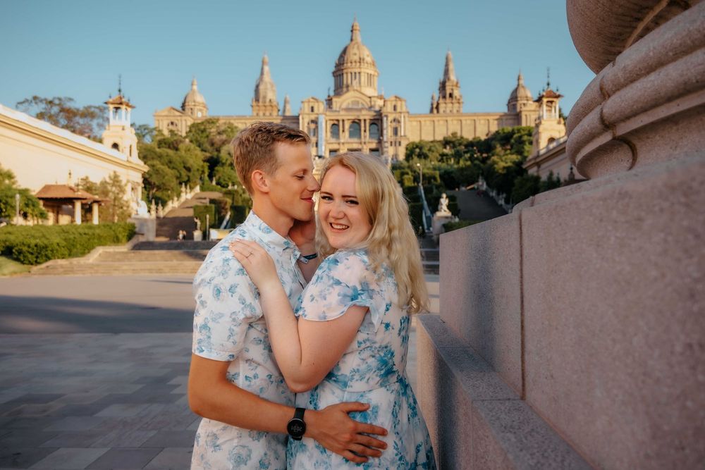 Natural light engagement photos Barcelona