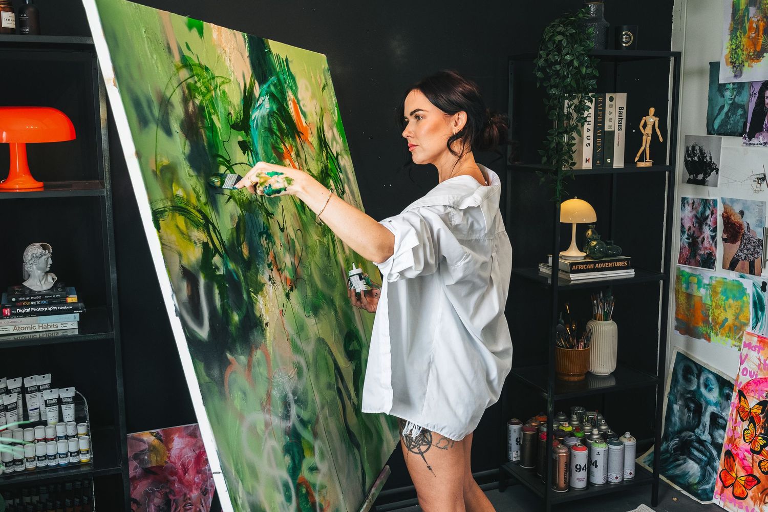 Creative personal branding photoshoot of artist in studio