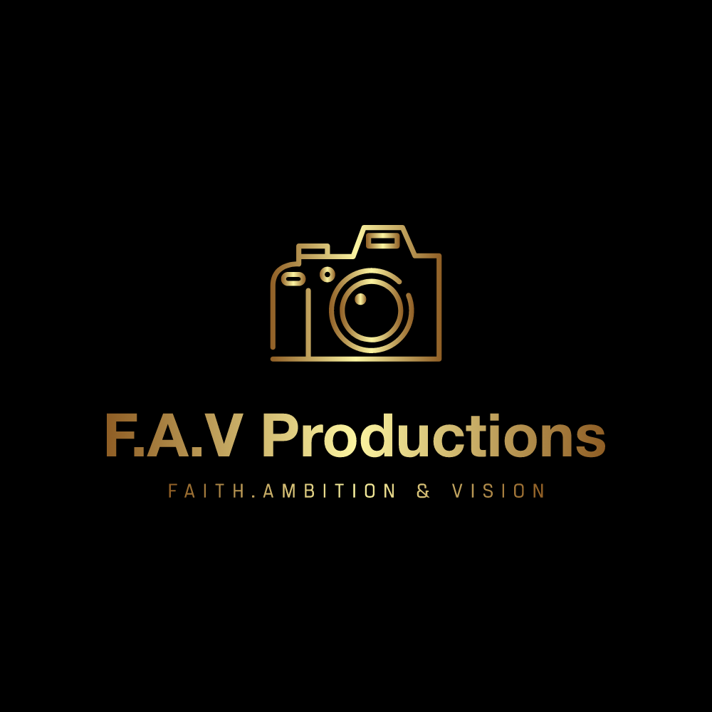 F.A.V Productions logo featuring a gold camera icon with the tagline Faith, Ambition and Vision.