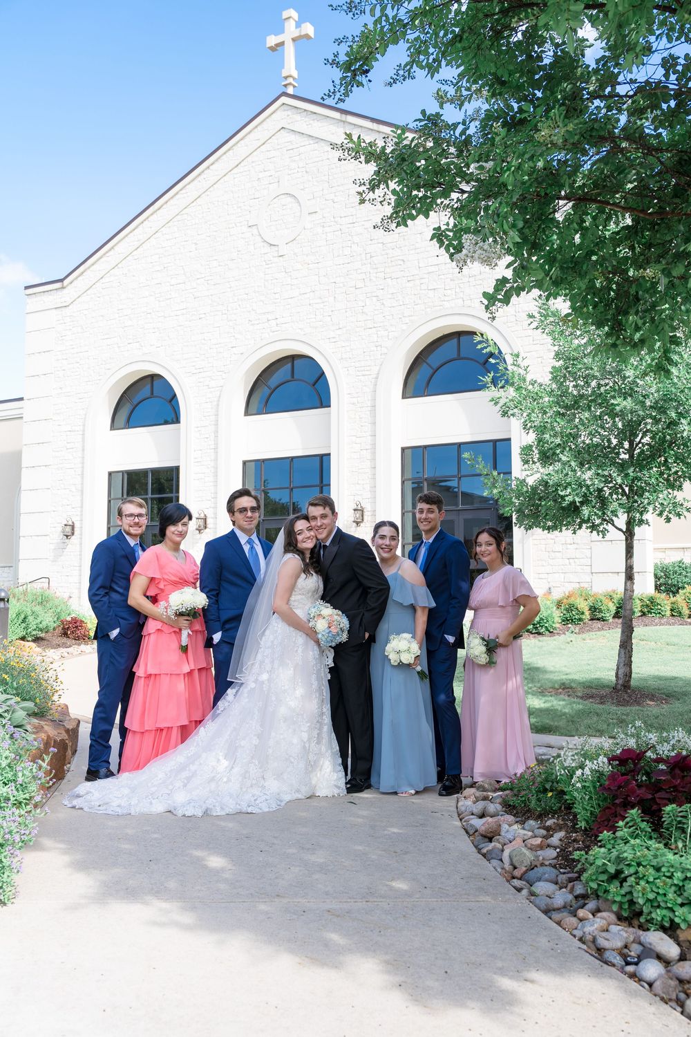 Wedding photography big day getting married Southlake Texas wedding party wedding dress peach powder blue summer candid romantic first look