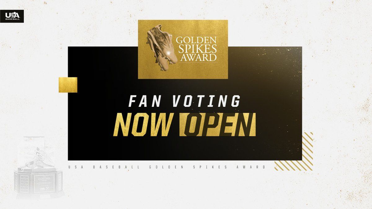 USA Baseball Golden Spikes Award Fan Voting Now Open announcement graphic.