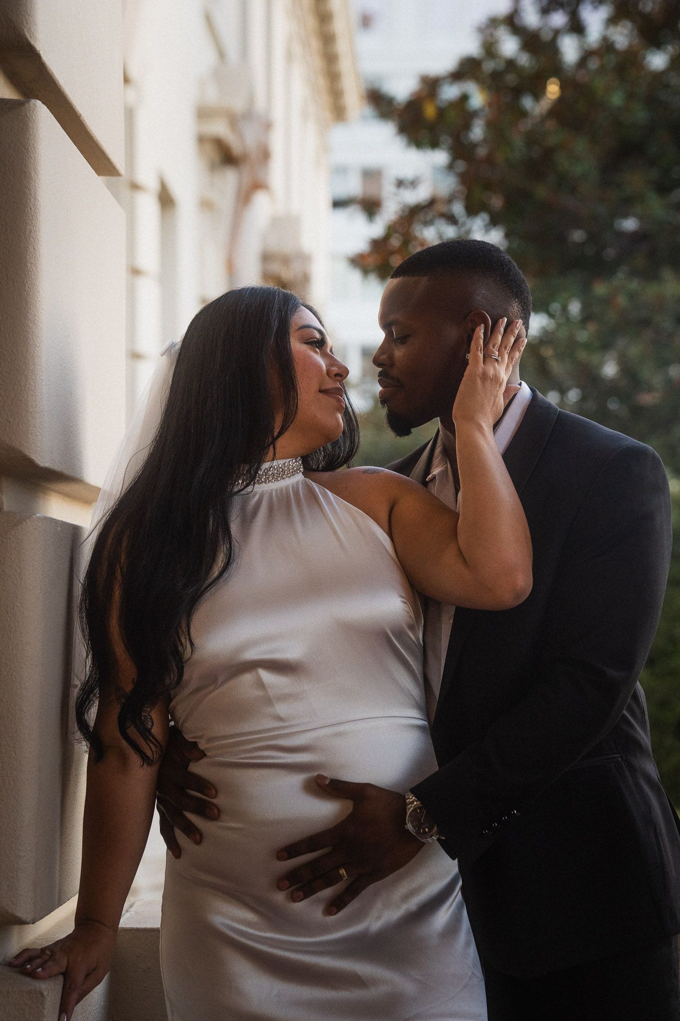 Yvonne & Sam Walking up the stairs at Pasadena City Hall for their Photoshoot