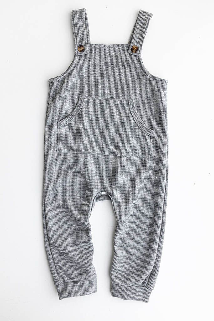 Gray ribbed baby overalls  for baby photography studio in Winchester California.