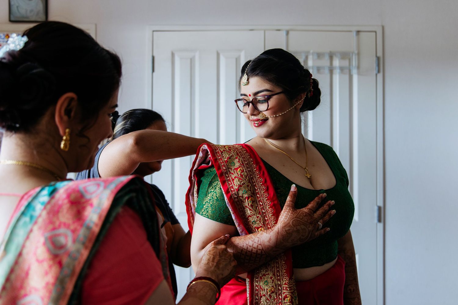 Indian bride getting ready before wedding ceremony