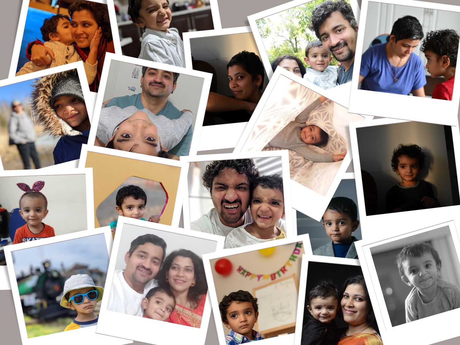 A collage of candid family and motherhood moments featuring a mother, father, and young child sharing hugs, laughter, and everyday memories,