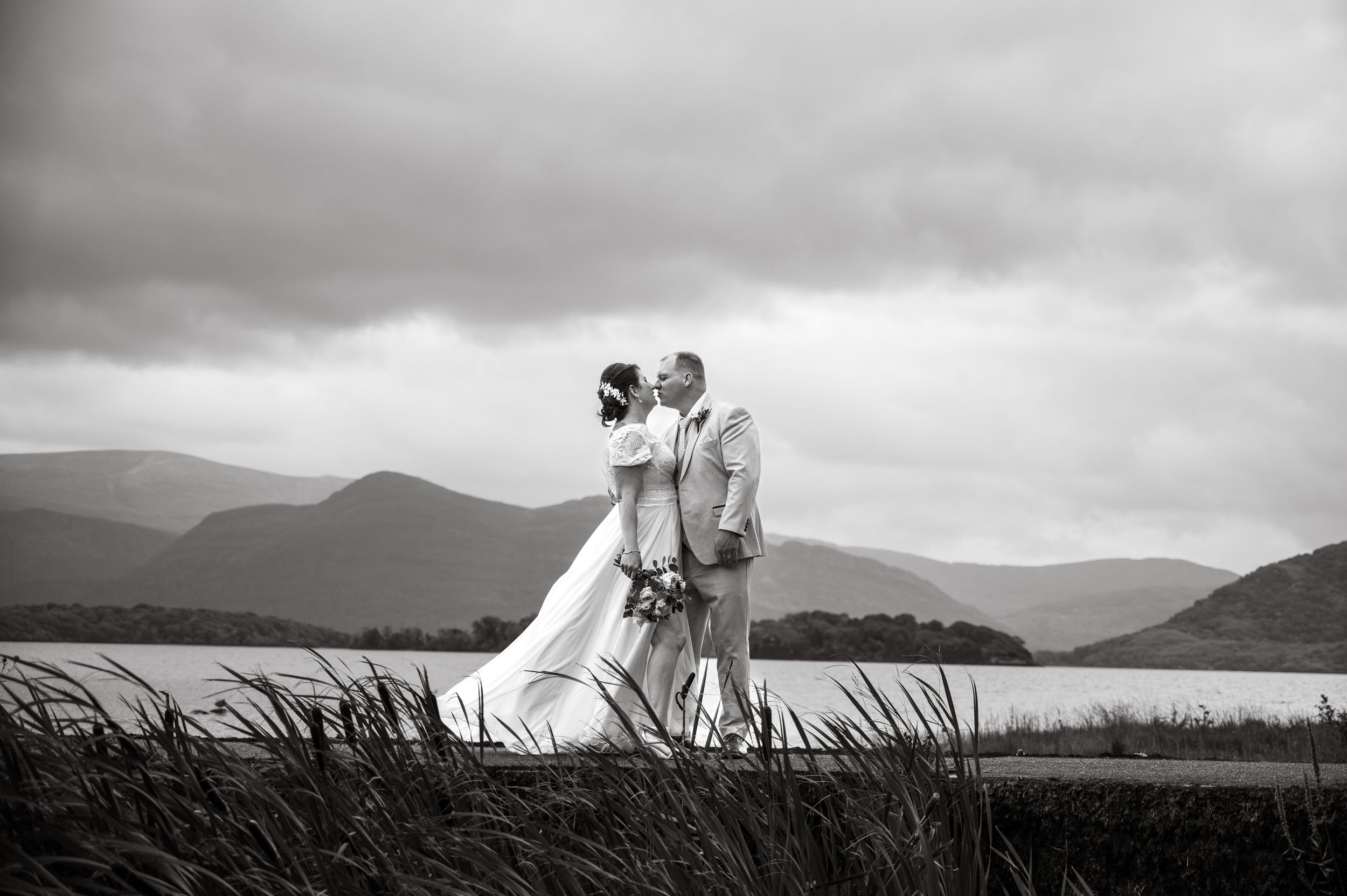 Bride and Groom kissing in Killarney, County Kerry.