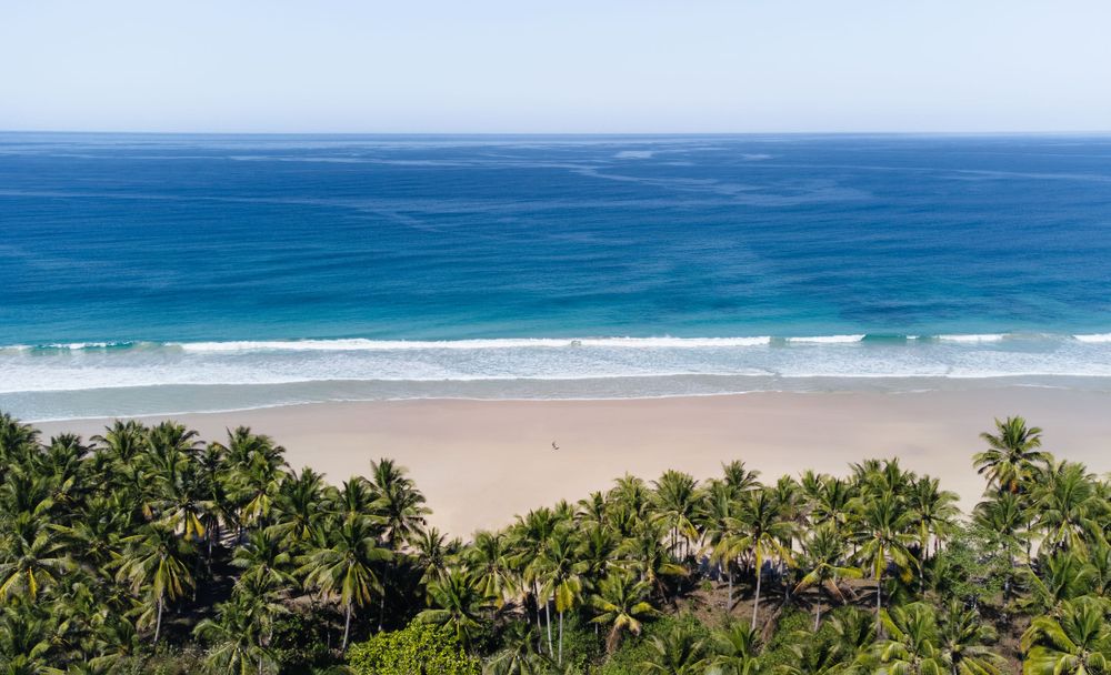 Arial view of secluded beach in Sumba, Indonesia.