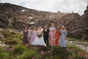 This was a fairytale elopement in Revelstoke, BC with Glacier Helicopters. The mountain top, skyline, and pastel wildflowers were a dream!