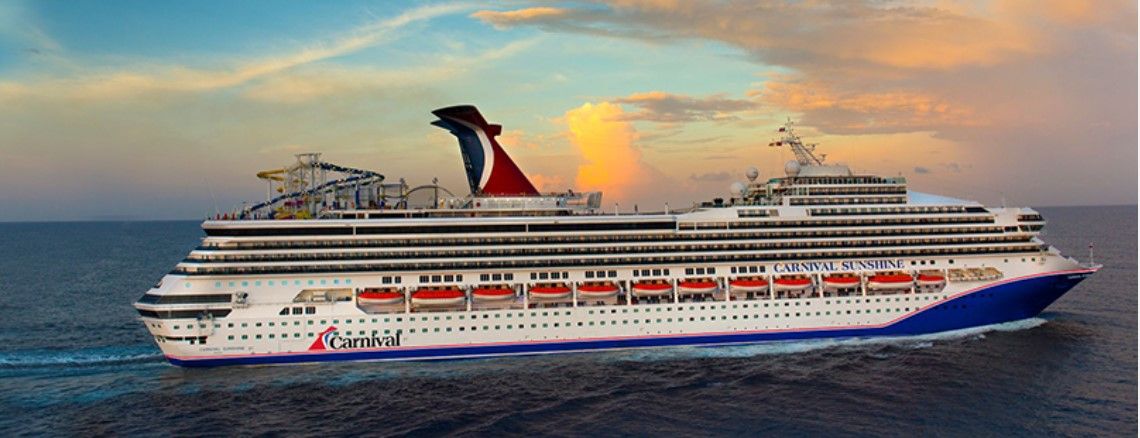 A fleet of cruise ships sailing across different oceans with dramatic sunset and blue sky backgrounds.