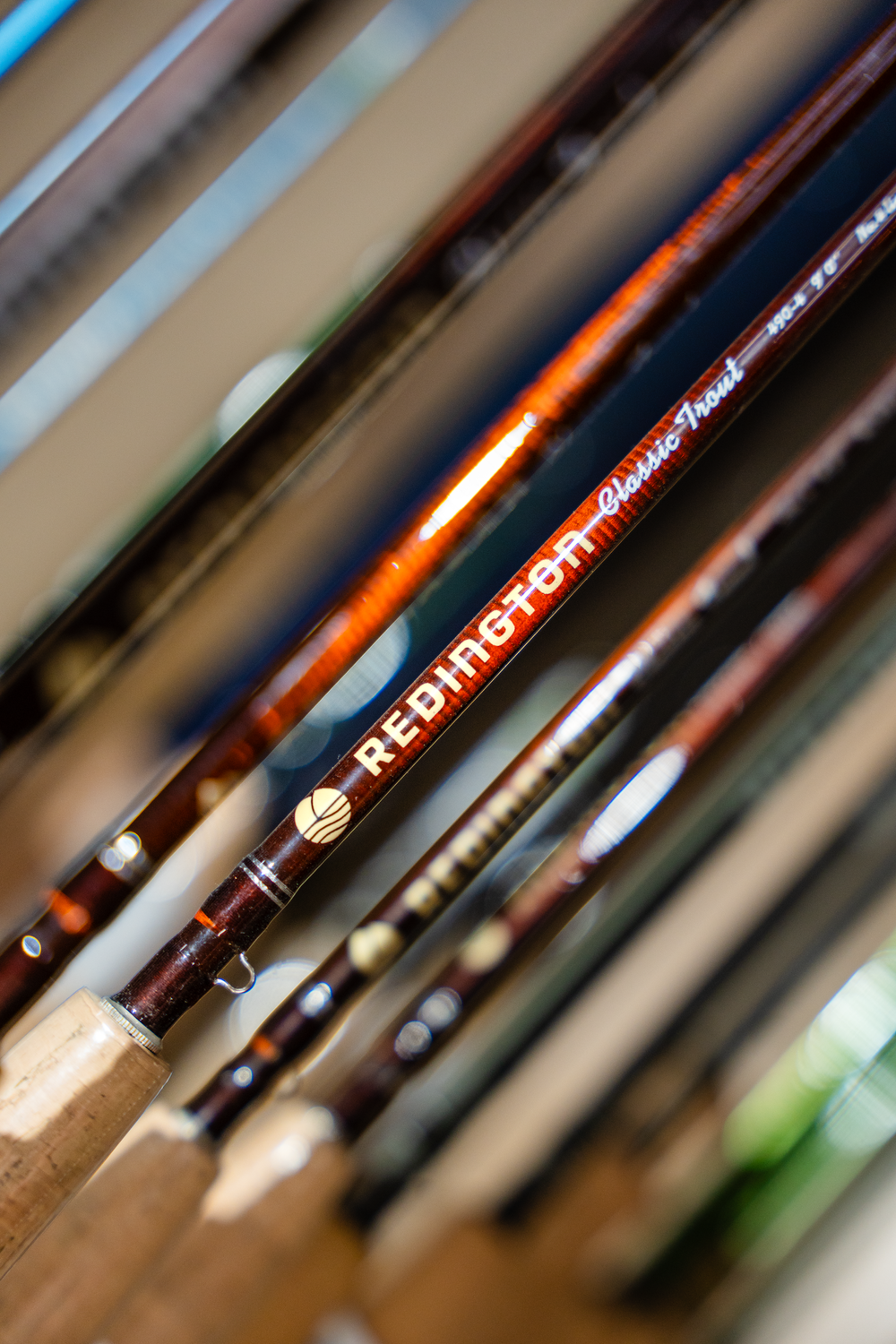 Macro shot of a Redproper fishing rod with selective focus on brand name.
