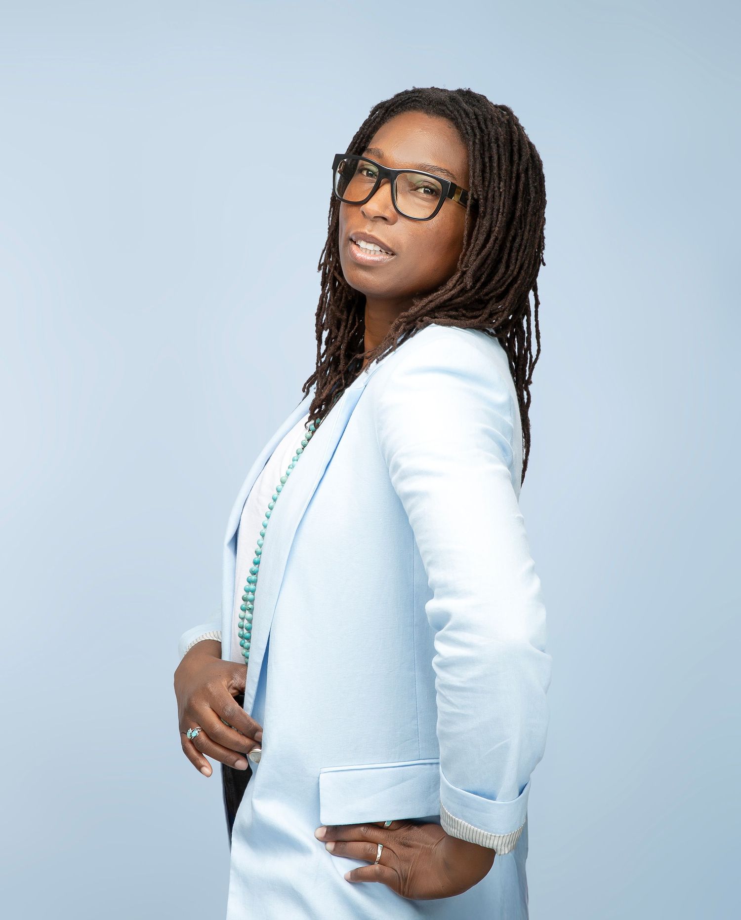 Personal branding headshot for entrepreneur, modern professional portrait with clean studio background