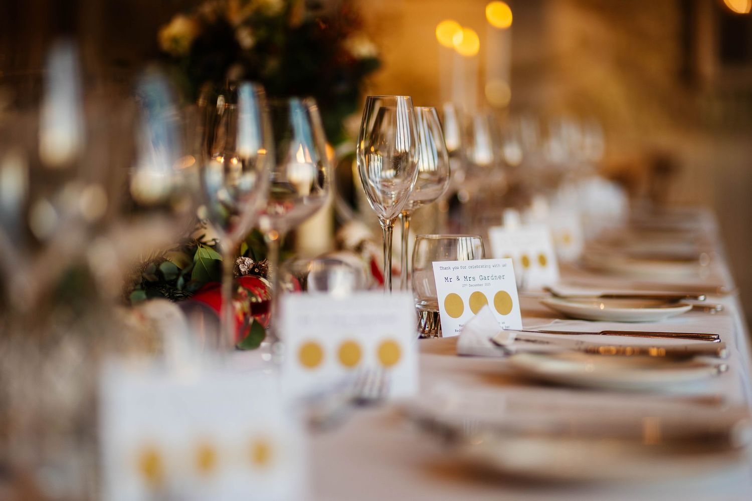 details of the top table at Wennington Hall captured by Lancashire wedding photographer Lynette Matthews Photography