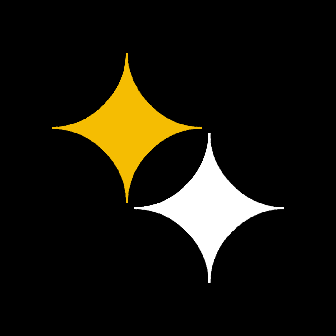 Yellow and white diamond star shapes on a black background form a minimalist decorative pattern.