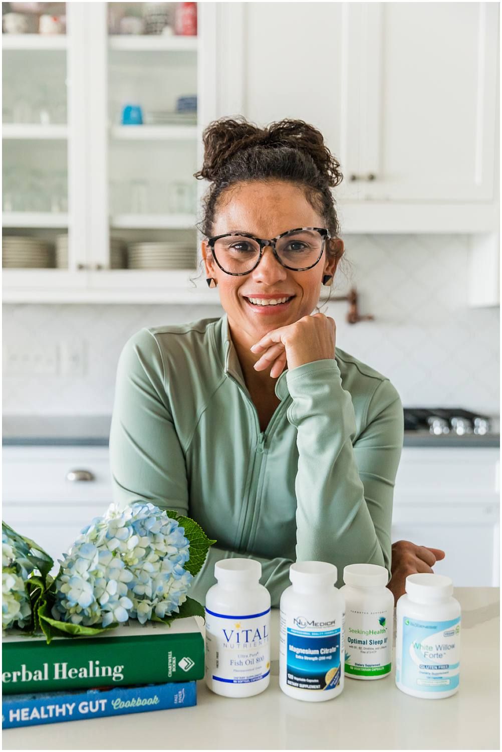 Woman posing with vitamins