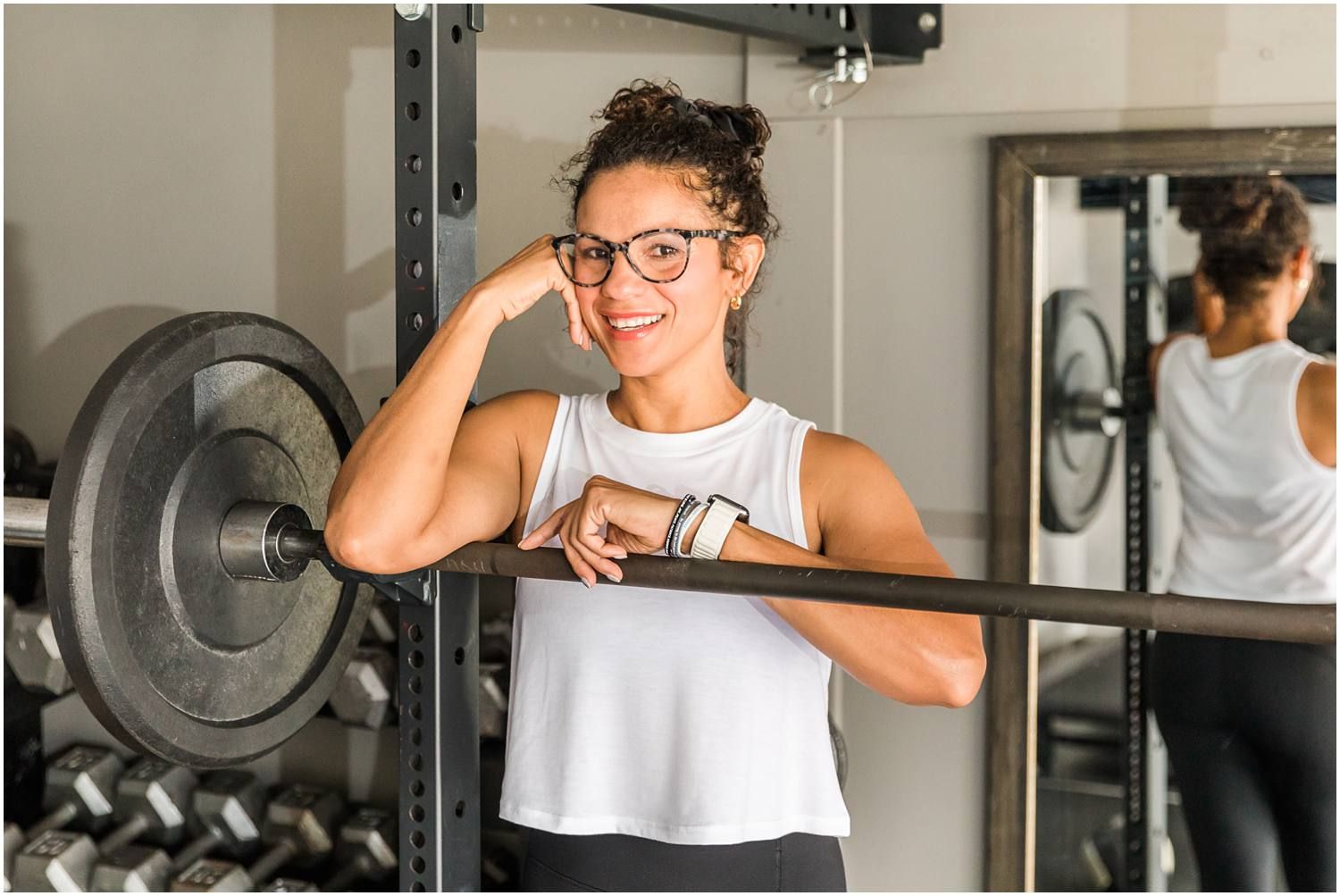 Female posing with weights