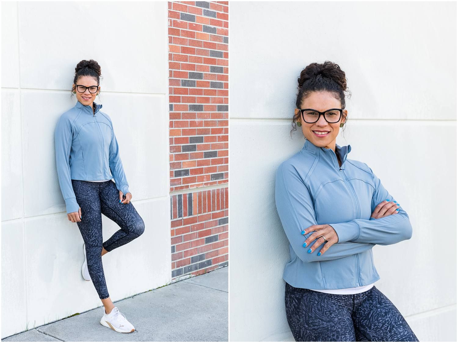 Woman posing with back leaning against wall