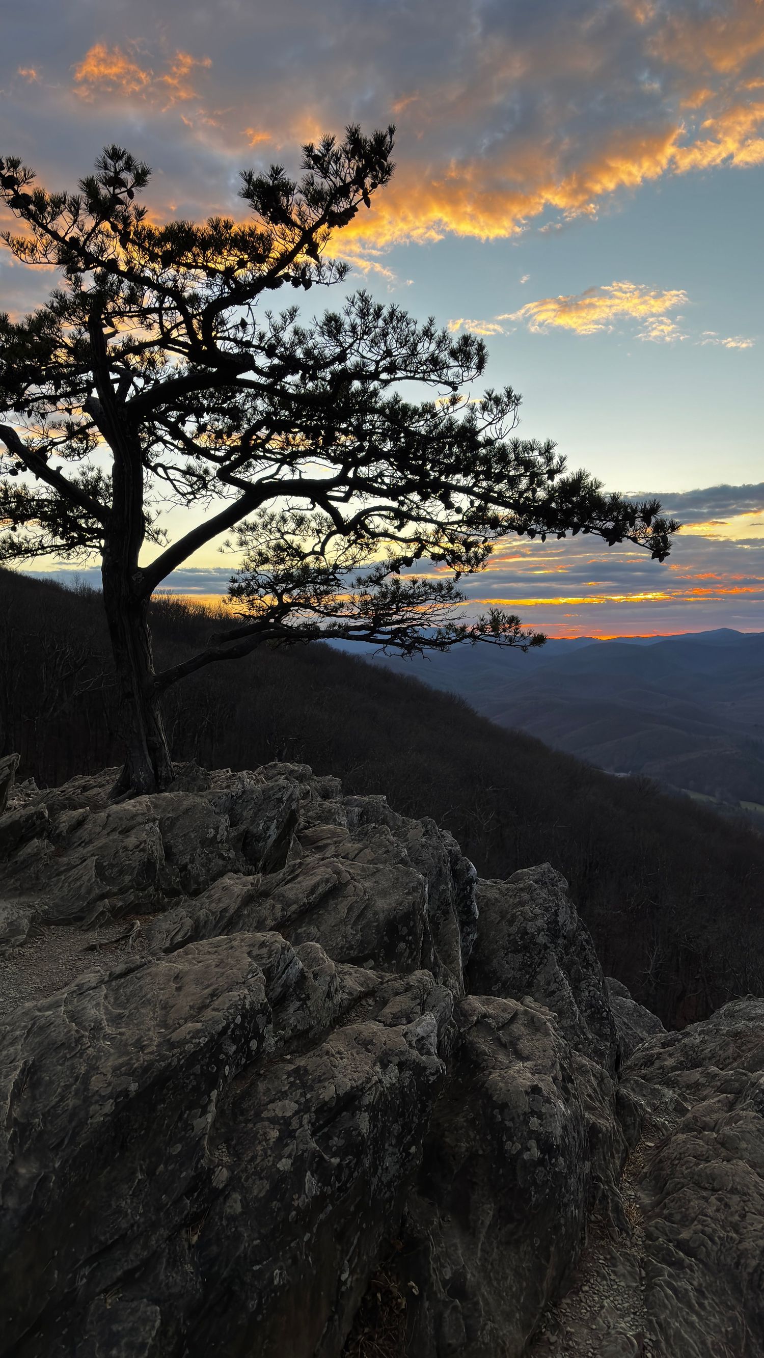 Sunset view from Ravens Roost overlook on the Blue Ridge Parkway