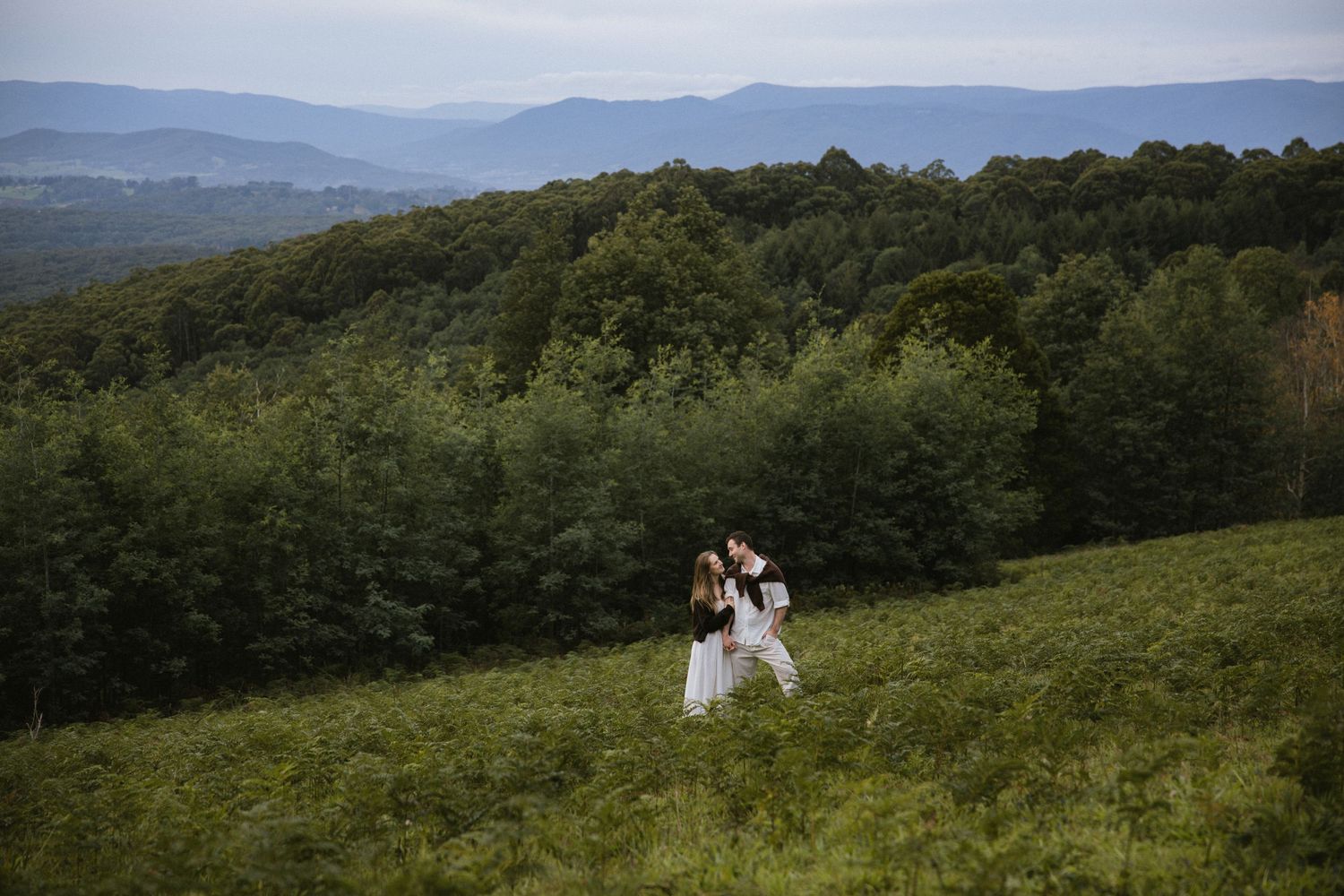 Olinda couples photographer, Dandenong Ranges photoshoot, romantic couple session, forest photography, lush greenery