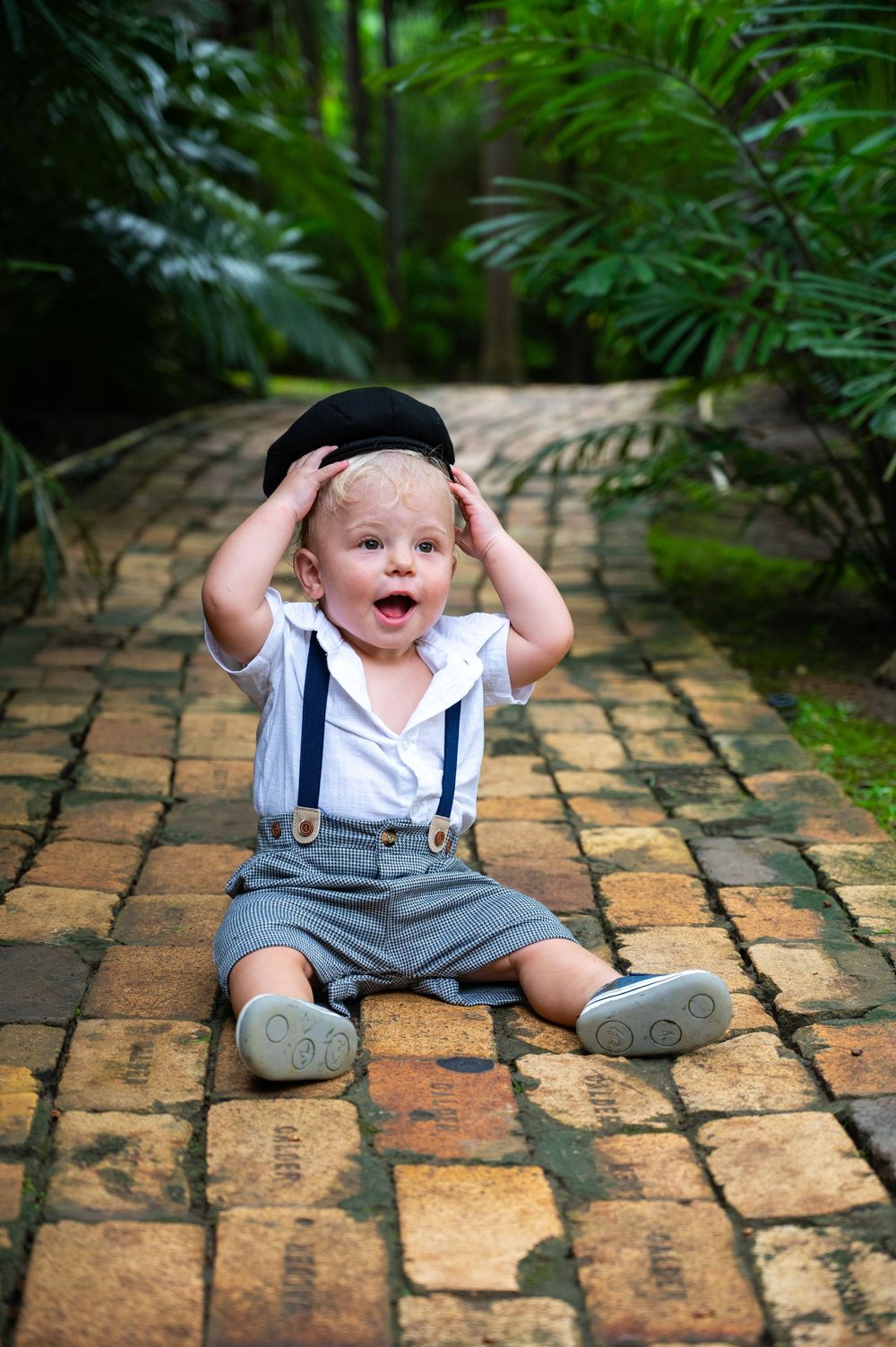 Family photograph in a lush garden in Barbados