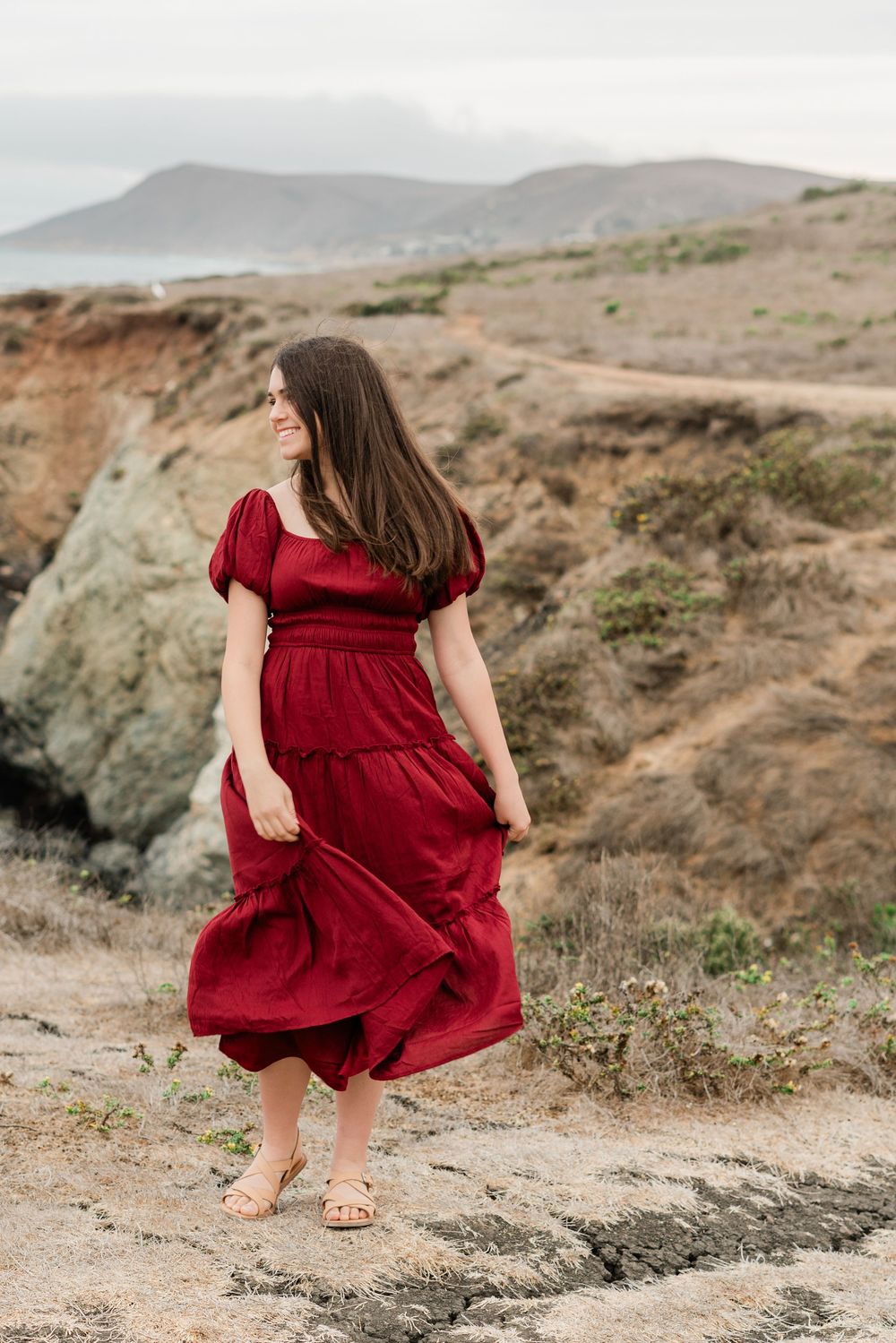 Cayucos senior portraits | red dress | Felisha Connolly Photography | San Luis Obispo graduation photos