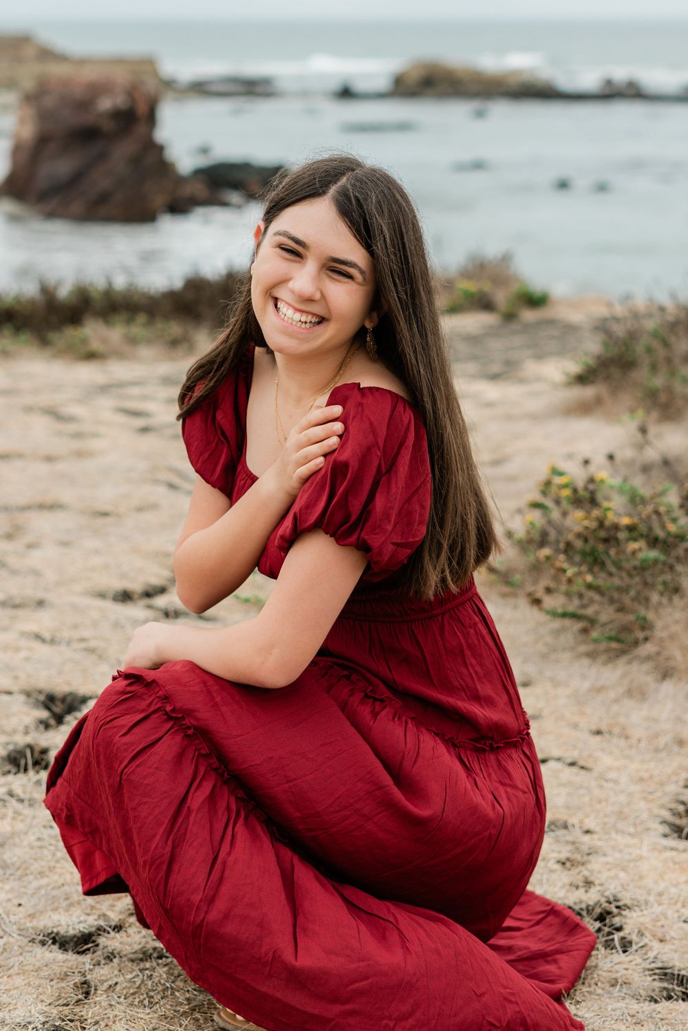 Coastal senior portraits | Cayucos | red dress senior session | Felisha Connolly Photography | SLO County photographer