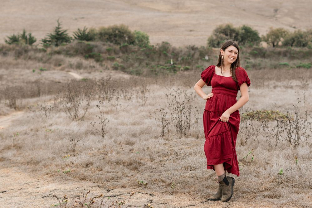 Senior session in golden field | red dress portraits | Felisha Connolly Photography | Central Coast senior photographer