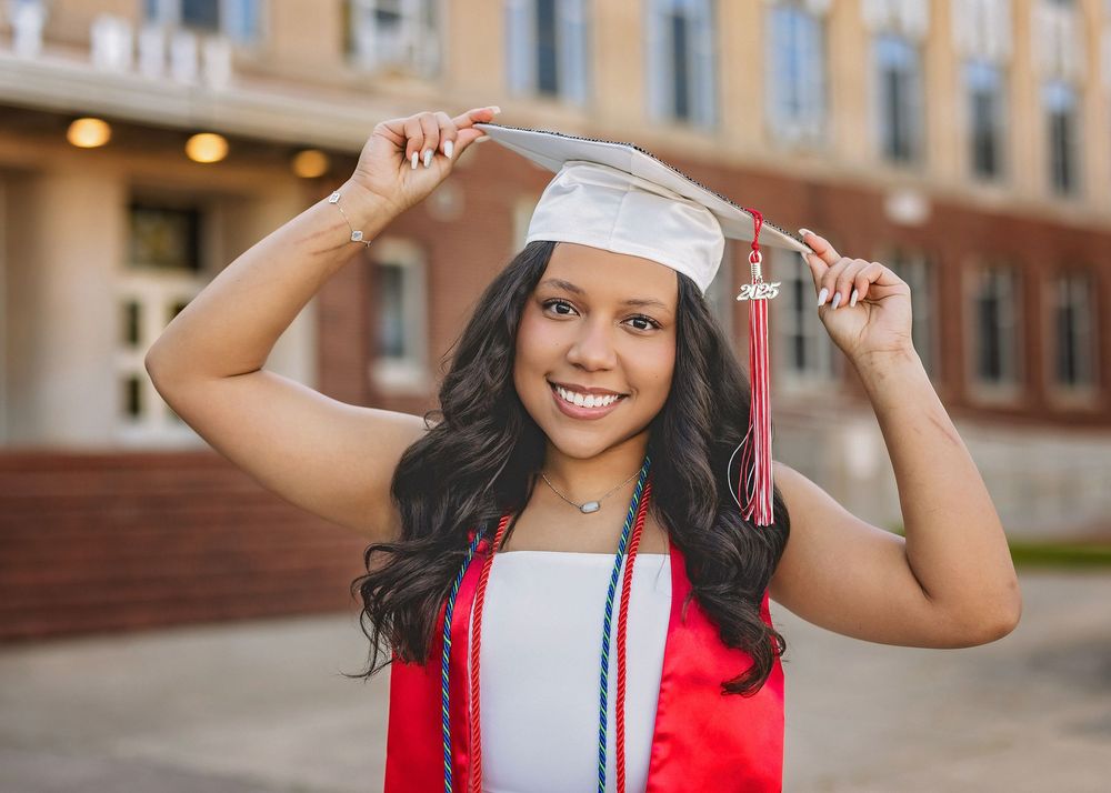 High school senior cap and gown at Fort Hill  School Cumberland Maryland by senior photographer Karen Morgan Photography