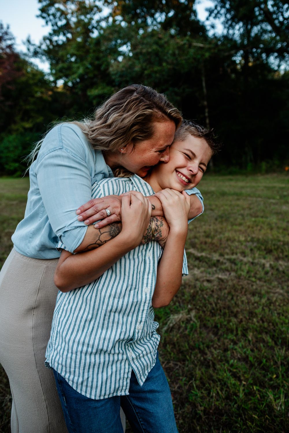 Memphis Family Portrait of mother and son on farm in Collierville, Tennessee during golden hour.