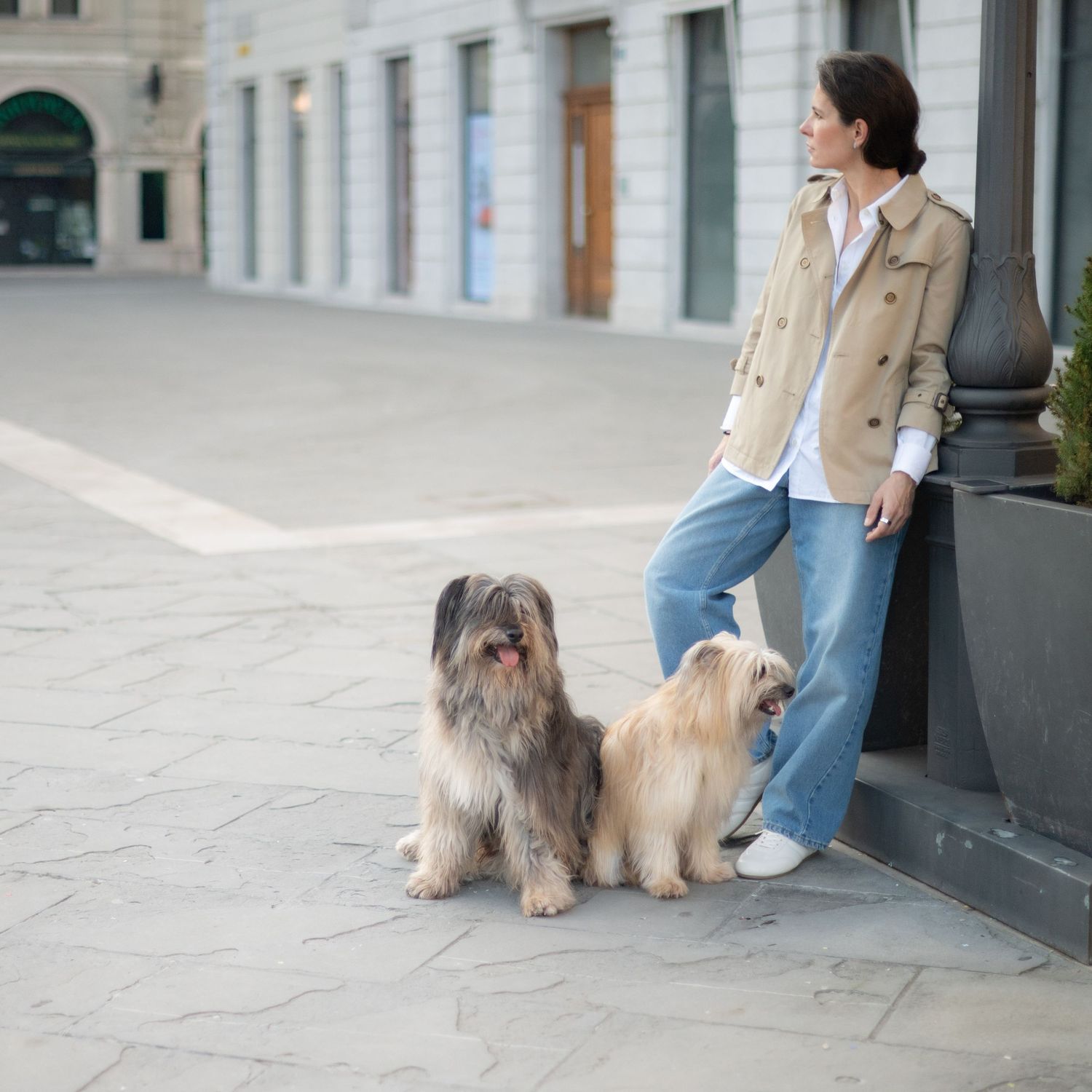 woman with her dog during a quiet photography session