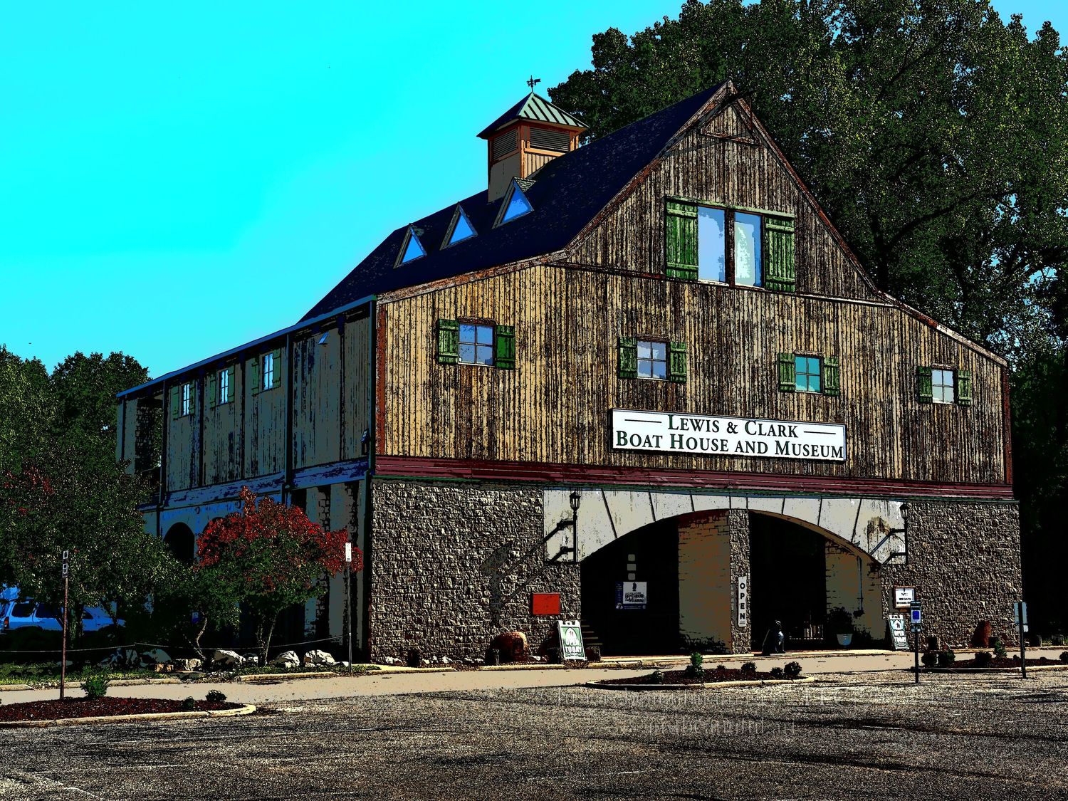 Neo-pictoralism photo of Lewis & Clark Boathouse in Saint Charles, Missouri.