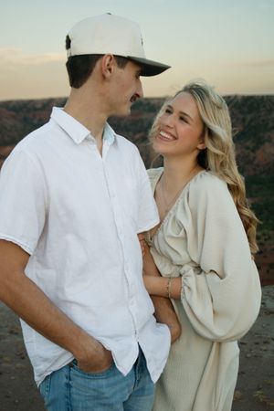 A young couple during a family photo session at Palo Duro Canyon State Park in Canyon, Texas