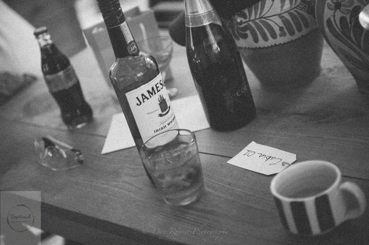 Reportage detail shot of dutch courage before ceremony