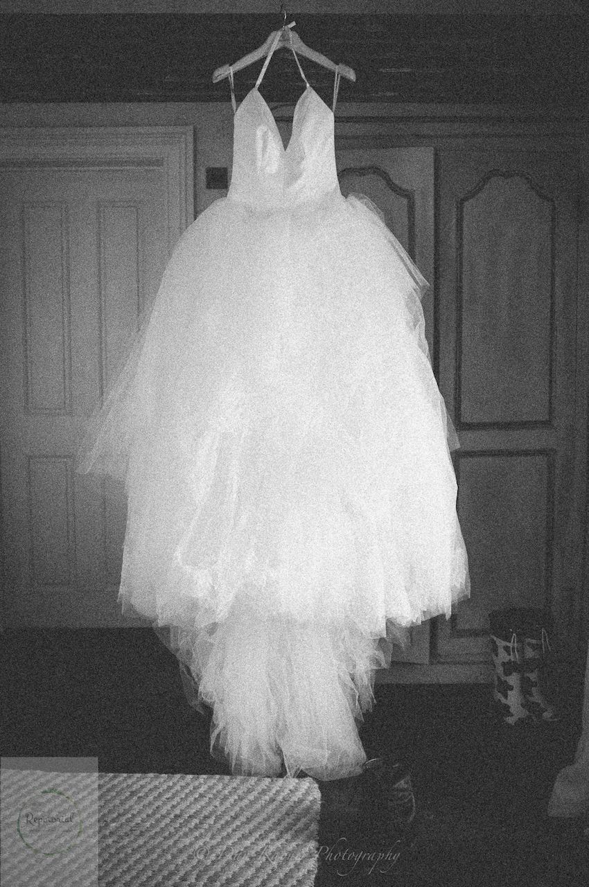 Reportage detail shot of vera wang wedding dress