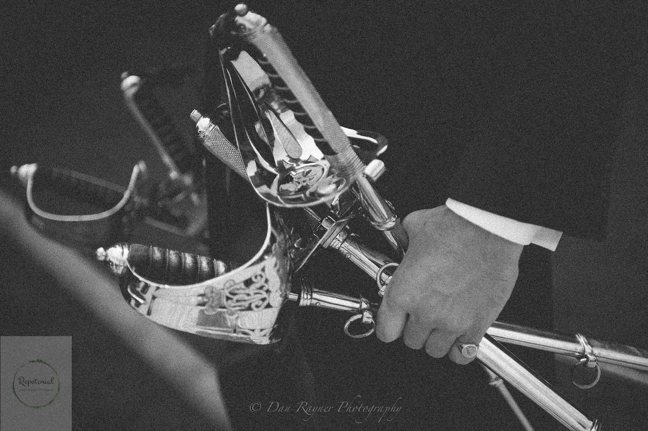 Reportage detail shot of swords for military guard of honour