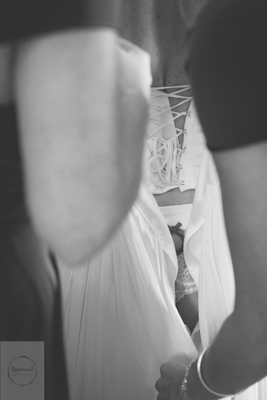 Reportage detail shot of wedding dress