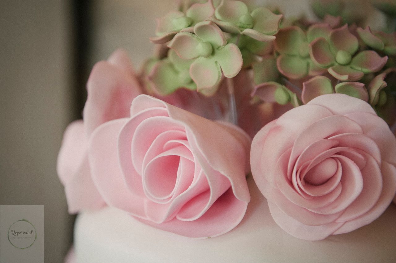 Reportage detail shot of wedding cake