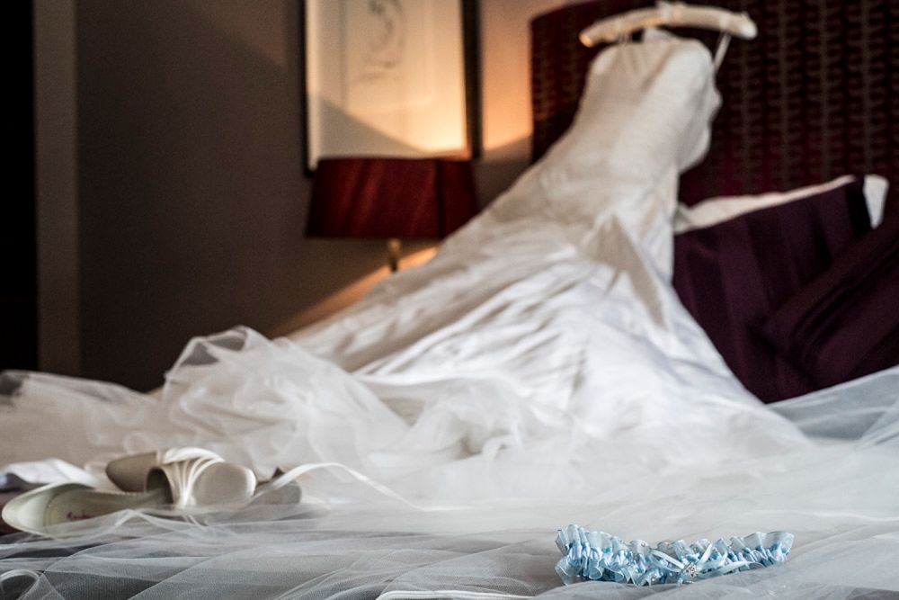 Reportage detail shot of wedding dress
