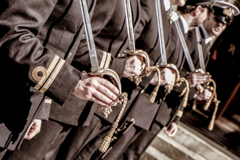 Reportage detail shot of military officer line to welcome the new bride and groom