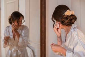 Getting ready sequence showing morning preparations in a sunlit room.